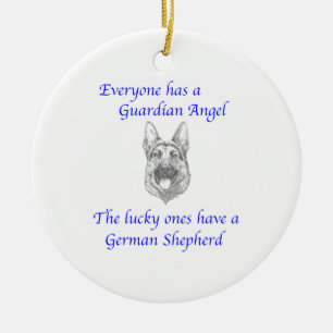 GUARDIAN ANGEL GERMAN SHEPHERD KERAMISCH ORNAMENT