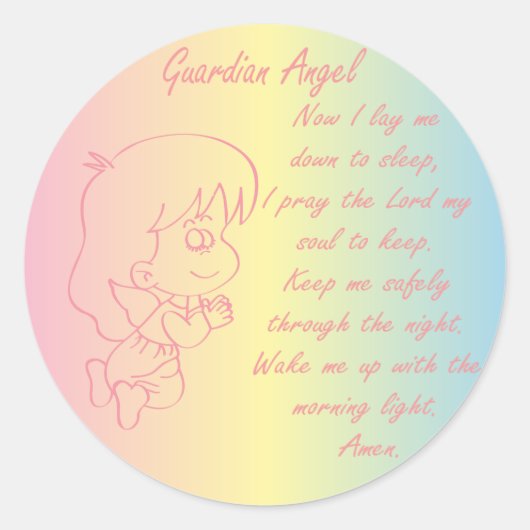 Guardian Angel Girl Evening Prayer Ronde Sticker (Voorkant)
