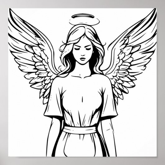 Guardian Angel Girl zwart en wit Poster (Voorkant)