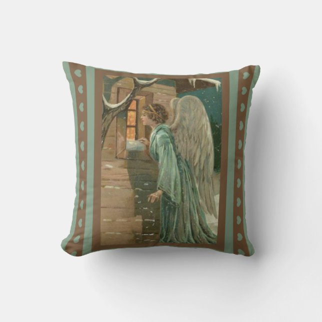 Guardian Angel House Window Hearts Gold Green Kussen (Voorkant)