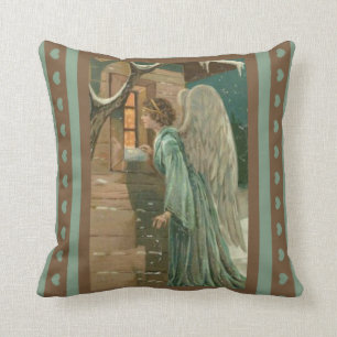 Guardian Angel House Window Hearts Gold Green Kussen