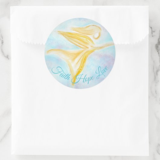 Guardian Angel in Flight – Faith Hope Love Blue Ronde Sticker (Tas)