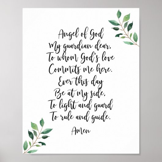 Guardian Angel Katholieke Prayer Print Calligrafie (Voorkant)