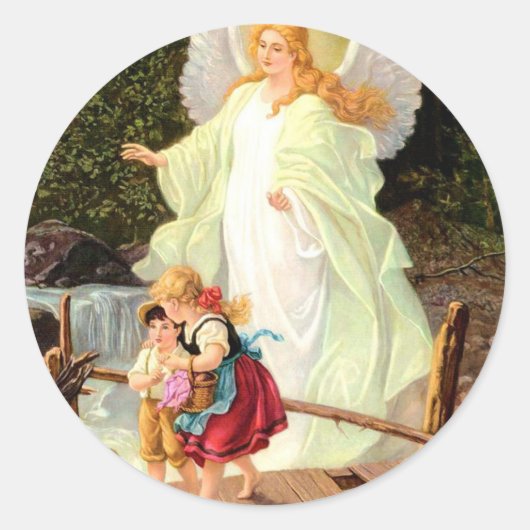Guardian Angel Kinderen Brug Classic Lindberg  Ronde Sticker (Voorkant)