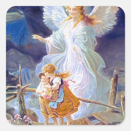 Guardian Angel, kinderen en brug Vierkante Sticker (Voorkant)