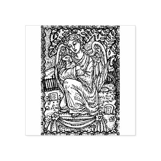GUARDIAN ANGEL & LAMB, CEMETERY RUBBER STAMP RUBBERSTEMPEL (Afrduk)