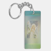 Guardian Angel met groene grens Sleutelhanger (Voorkant Links)