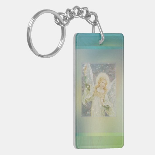 Guardian Angel met groene grens Sleutelhanger (Voorkant Links)