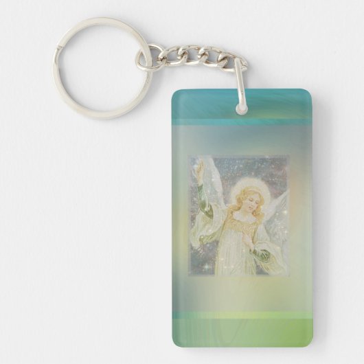 Guardian Angel met groene grens Sleutelhanger (Voorkant)