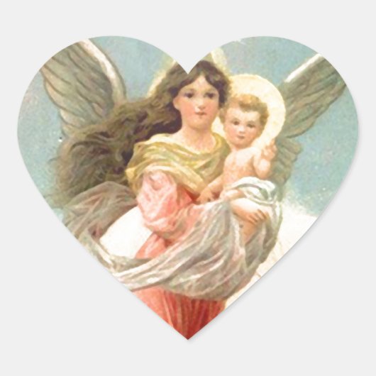 Guardian Angel met kinderen Hart Sticker (Voorkant)