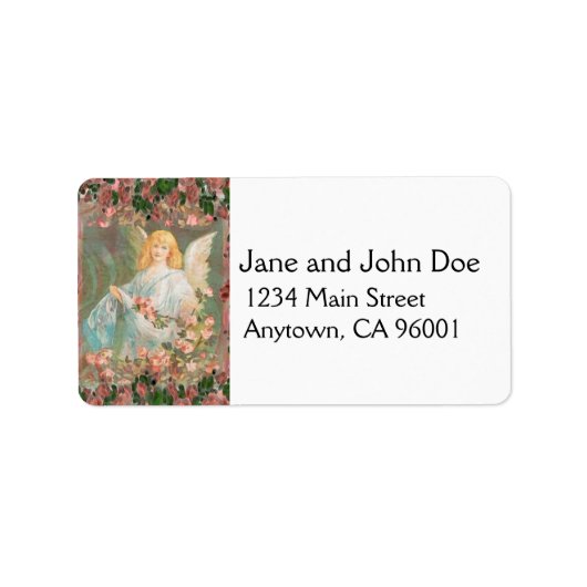 Guardian Angel met roze rozen Etiket (Voorkant)