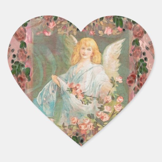 Guardian Angel met roze rozen Hart Sticker (Voorkant)