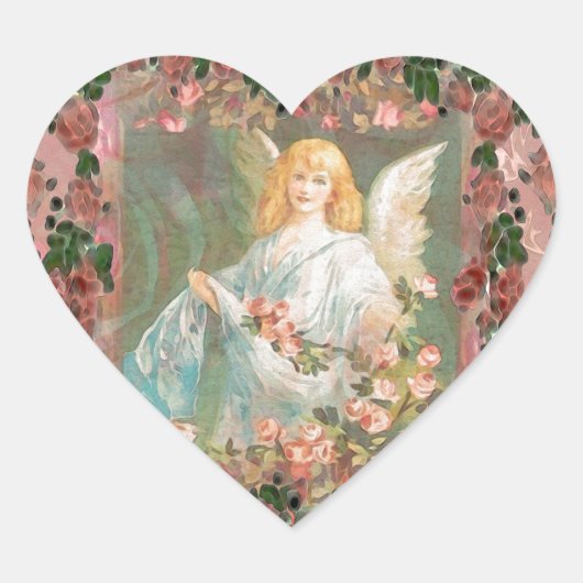 Guardian Angel met roze rozen Hart Sticker (Voorkant)