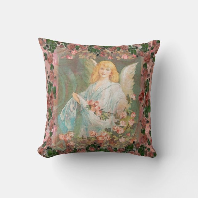 Guardian Angel met roze rozen Kussen (Voorkant)
