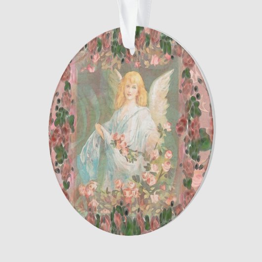 Guardian Angel met roze rozen Ornament (voorkant)