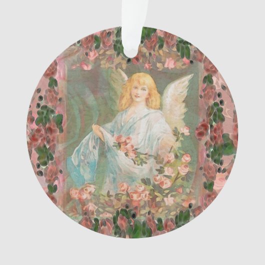 Guardian Angel met roze rozen Ornament (voorkant)