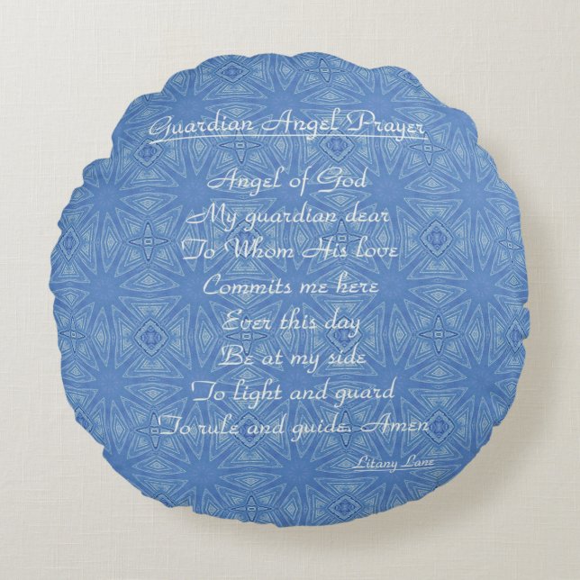 Guardian Angel Prayer Blue Sierkussen Rond Kussen (Voorkant)