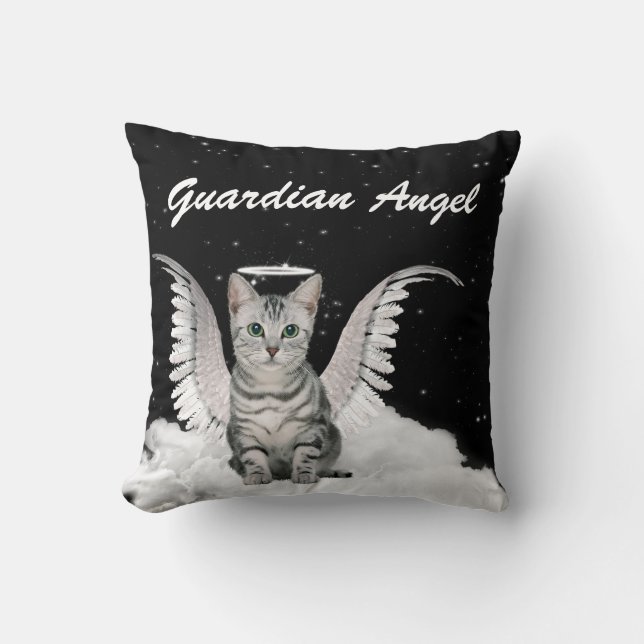 Guardian Angel Silver Tabby Cat Pet Lover Kussen (Voorkant)
