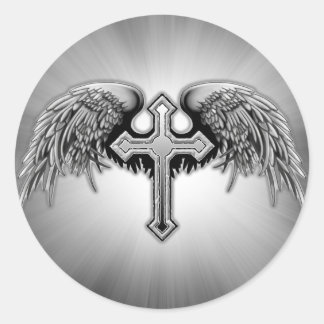 Guardian Angel Winged Cross Design Ronde Sticker