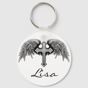 Guardian Angel Winged Cross Design Sleutelhanger