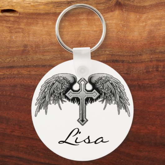 Guardian Angel Winged Cross Design Sleutelhanger (Voorkant)
