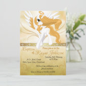 Guardian Angel Winged Unicorn Baptism Uitnodiginge Kaart (Staand voorkant)