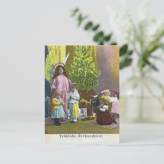 Guardian Angel with Children & Lit Tree Briefkaart (Staand voorkant)