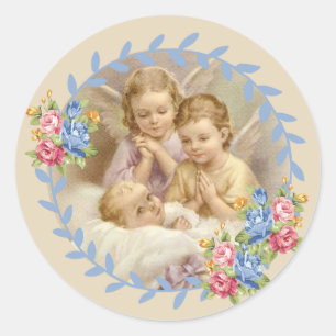 Guardian Angels met Baby Rozen Wreath Ronde Sticker