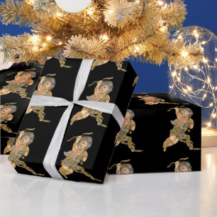 Guardian Kerstmis Angel op Black Glossy Cadeaupapier