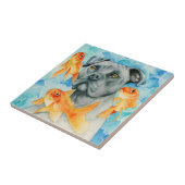 Guardian | Pit Bull Dog en Goldfish Waterverf Tegeltje (Zijkant)