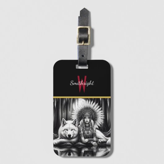 Guardian Spirit: Vrouw en Wolf Bagagelabel (Voorkant (verticaal))