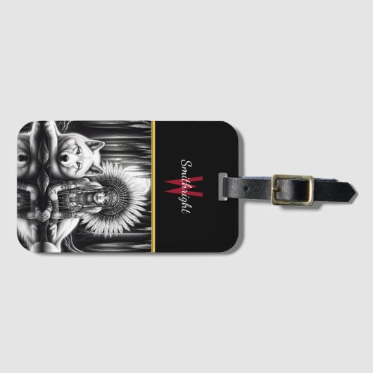 Guardian Spirit: Vrouw en Wolf Bagagelabel (Voorkant (horizontaal))