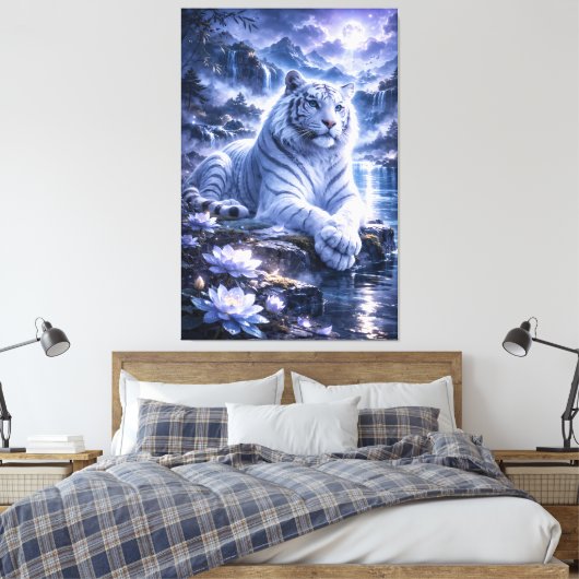 Guardian White Tiger – Silent Strength and Gentle  Canvas Afdruk (Insitu (Slaapkamer))