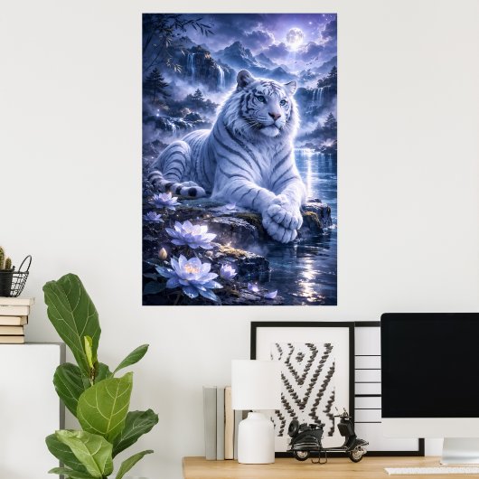 Guardian White Tiger – Silent Strength and Gentle Poster (Thuiskantoor)