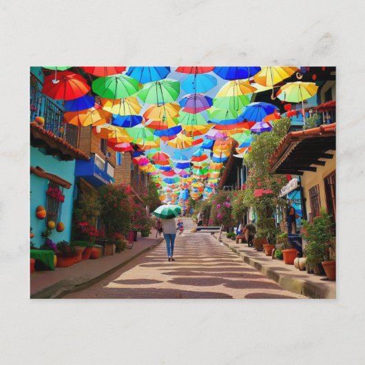 Guatapé, Colombia Umbrella Street Briefkaart (Voorkant)