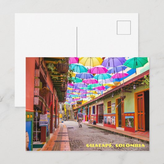 Guatapé, Colombia Umbrella Street Briefkaart (Voorkant / Achterkant)