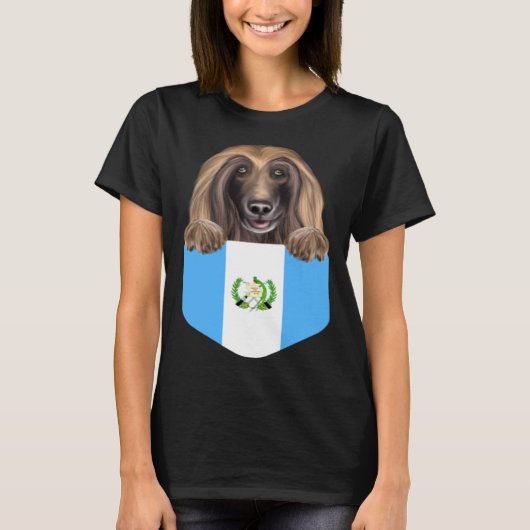 Guatemala Flag Afghan Hound Dog In Pocket T-shirt (Voorkant)