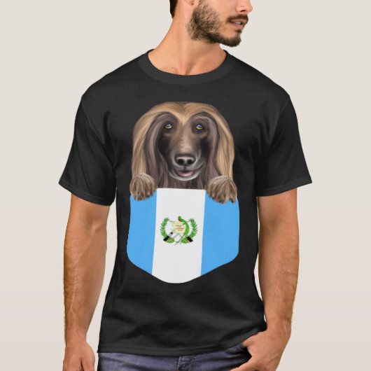 Guatemala Flag Afghan Hound Dog In Pocket T-shirt (Voorkant)