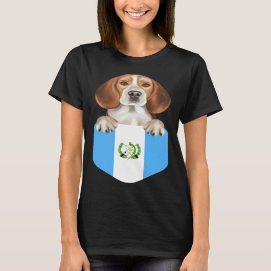 Guatemala Flag Beagle Dog In Pocket T-shirt (Voorkant)