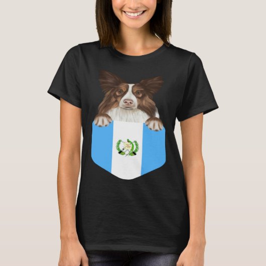 Guatemala Flag Collie Dog In Pocket T-shirt (Voorkant)