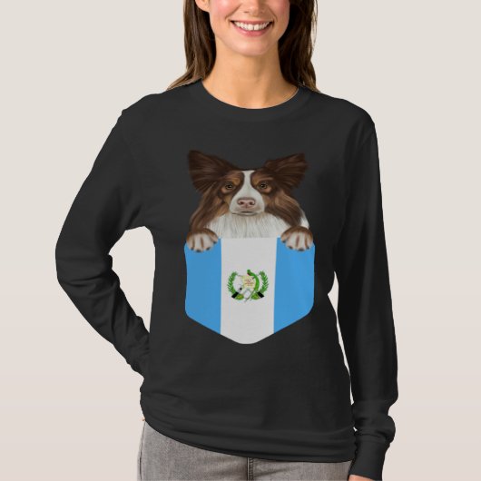 Guatemala Flag Collie Dog In Pocket T-shirt (Voorkant)