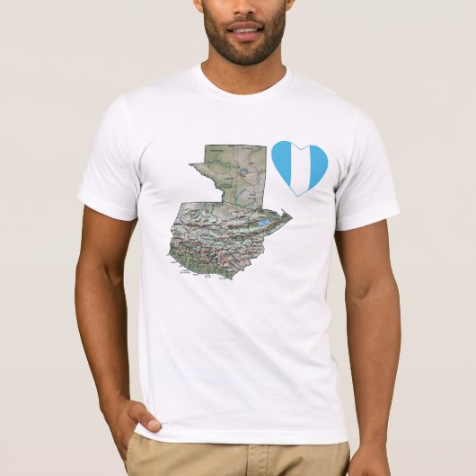 Guatemala Flag Heart en Map T-Shirt (Voorkant)