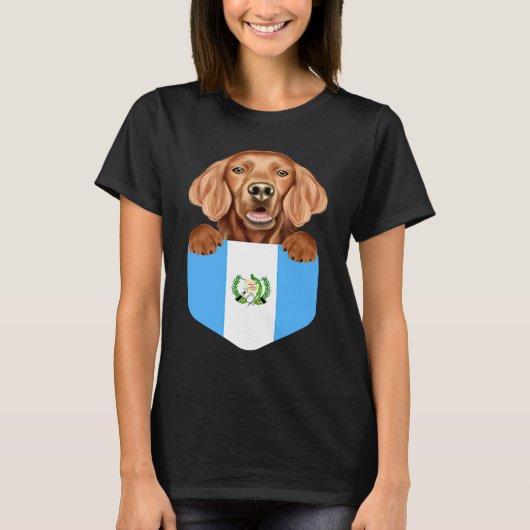 Guatemala Flag Irish Setter Dog In Pocket T-shirt (Voorkant)
