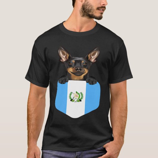 Guatemala Flag Miniature Pinscher Dog In Pocket T-shirt (Voorkant)