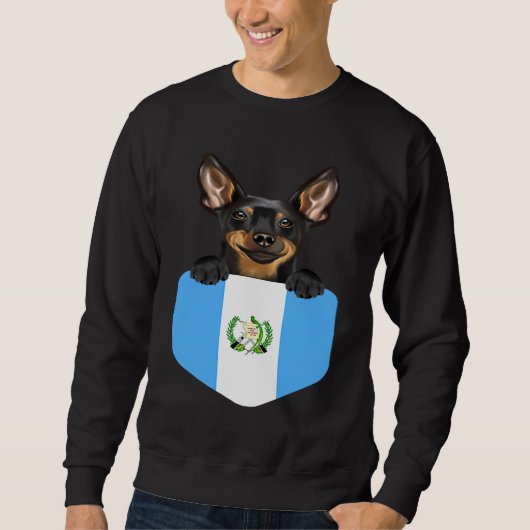 Guatemala Flag Miniature Pinscher Dog In Pocket Trui (Voorkant)