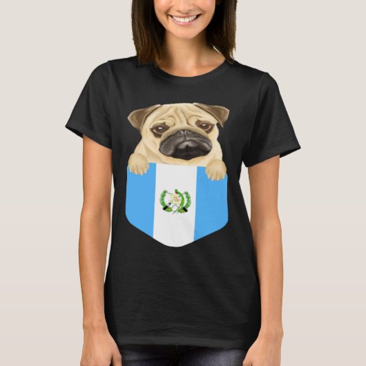 Guatemala Flag Pug Dog In Pocket T-shirt (Voorkant)