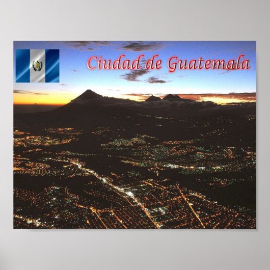 Guatemala - Guatemala - Stad - bij nacht - Poster (Voorkant)