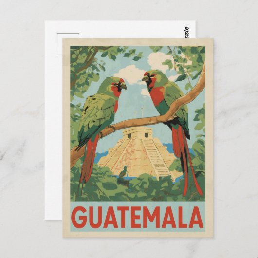 Guatemala Maya ruïnes en tropische vogels reizen k Briefkaart (Voorkant / Achterkant)