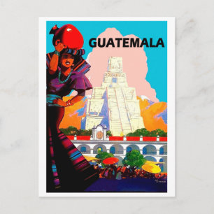 Guatemala, moedervrouw met aardewerk, piramide briefkaart