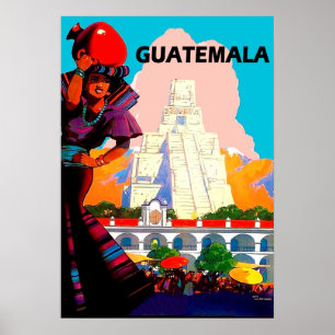 Guatemala, moedervrouw met aardewerk, piramide poster